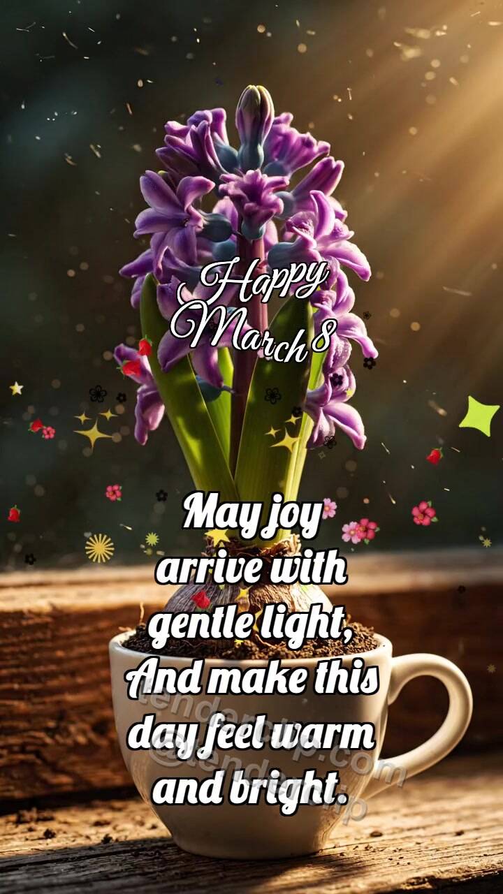 Animated greeting card about Happy March 8: Hyacinth Releases Scent