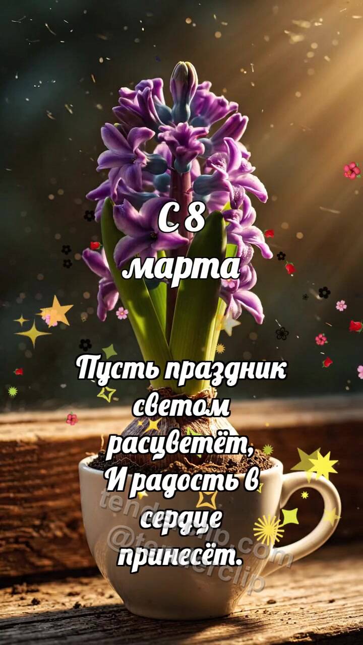 Анимационная открытка на тему С 8 марта: Гиацинт выпускает аромат