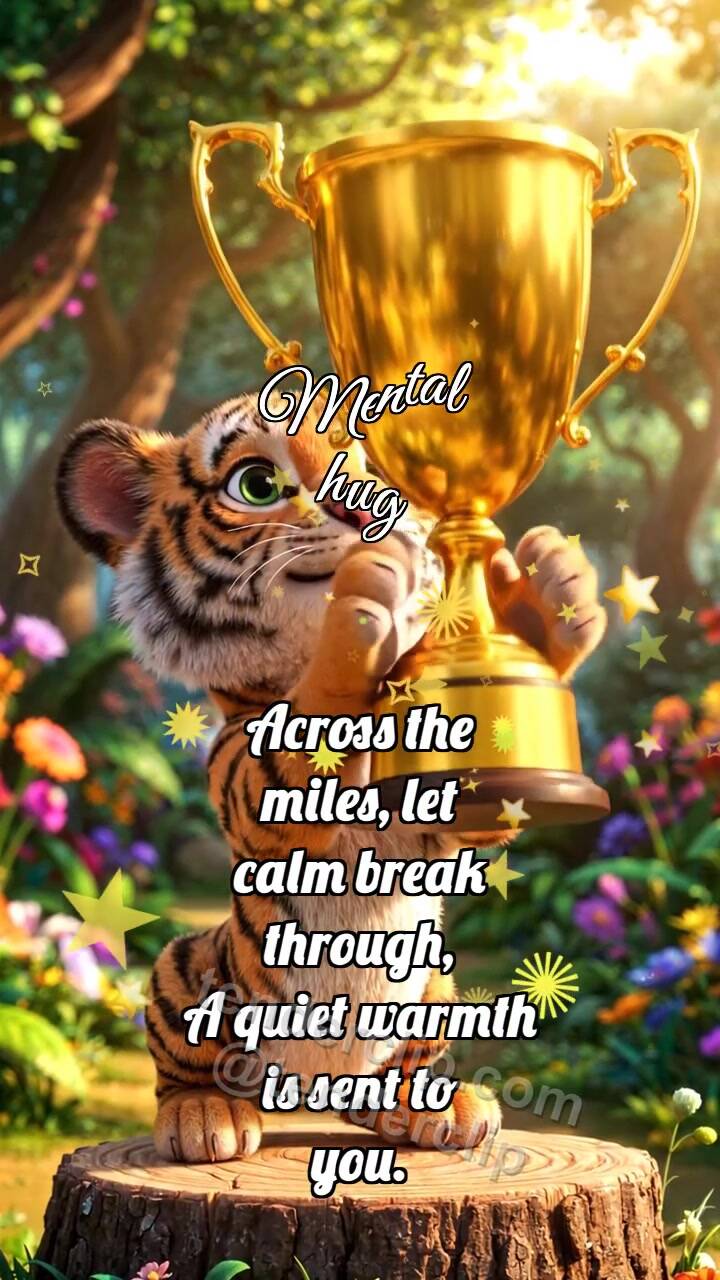 Animated greeting card about Mental hug: Tiger Cub Gets Trophy