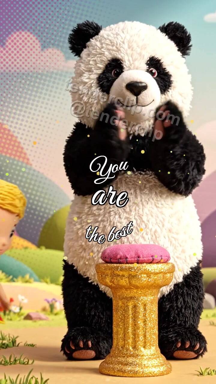 Animated greeting card about You are the best: plush bear claps for her