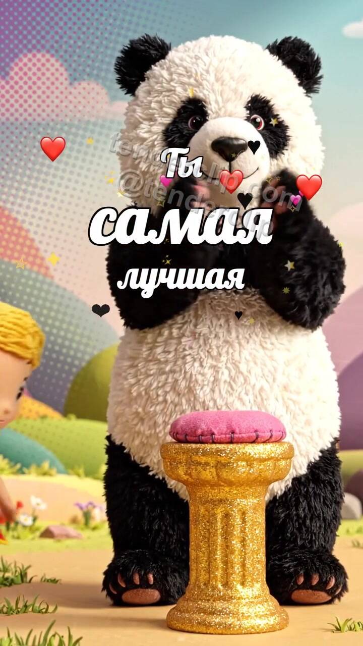 Анимационная открытка на тему Ты самая лучшая: плюшевый мишка хлопает для героини