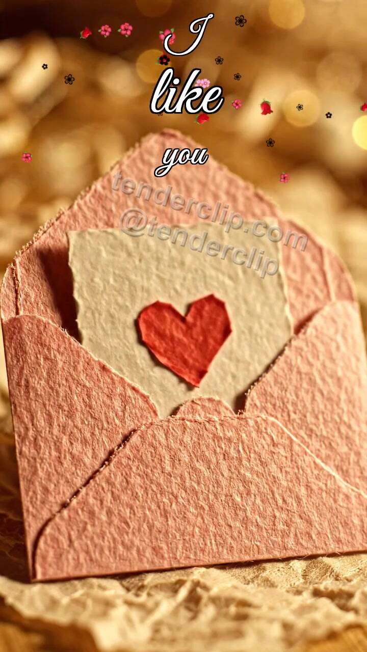 Animated greeting card about I like you: envelope hugs a card