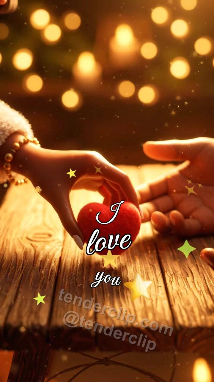 Animated greeting card about I love you: two hands hold a heart