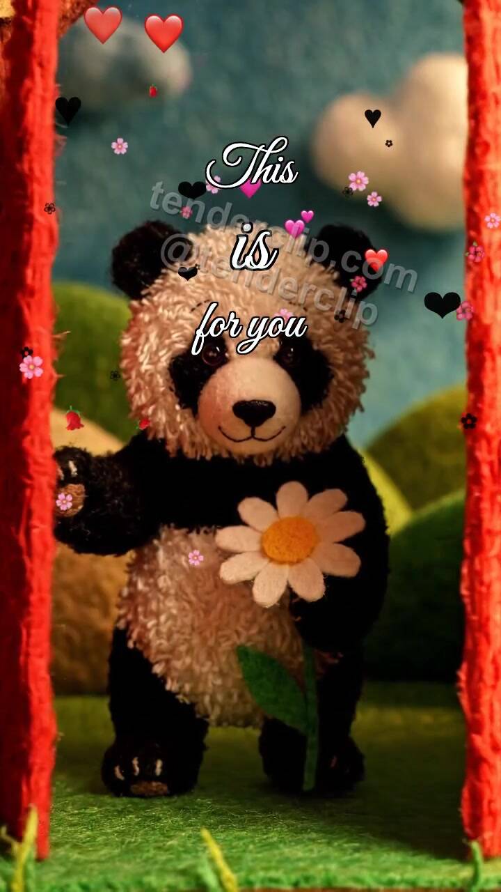 Animated greeting card about This is for you: bear offers a flower