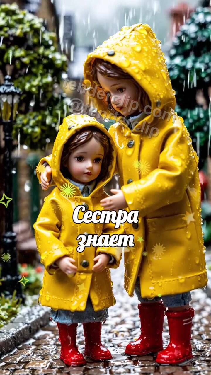 Анимационная открытка на тему Сестра знает: два дождевика укрываются вместе