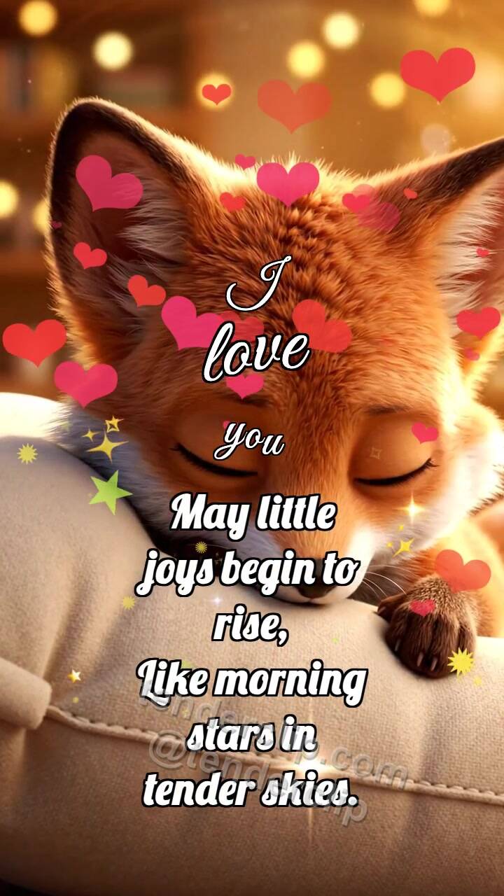 Animated greeting card about I love you: Fox Cub Hugs Pillow