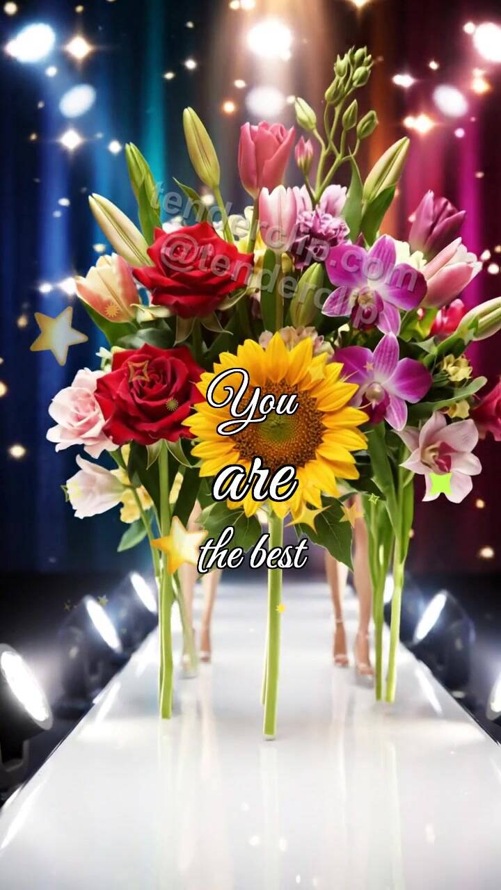 Animated greeting card about You are the best: bouquet chooses one flower