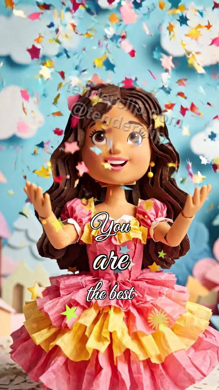 Animated greeting card about You are the best: confetti gives a hug