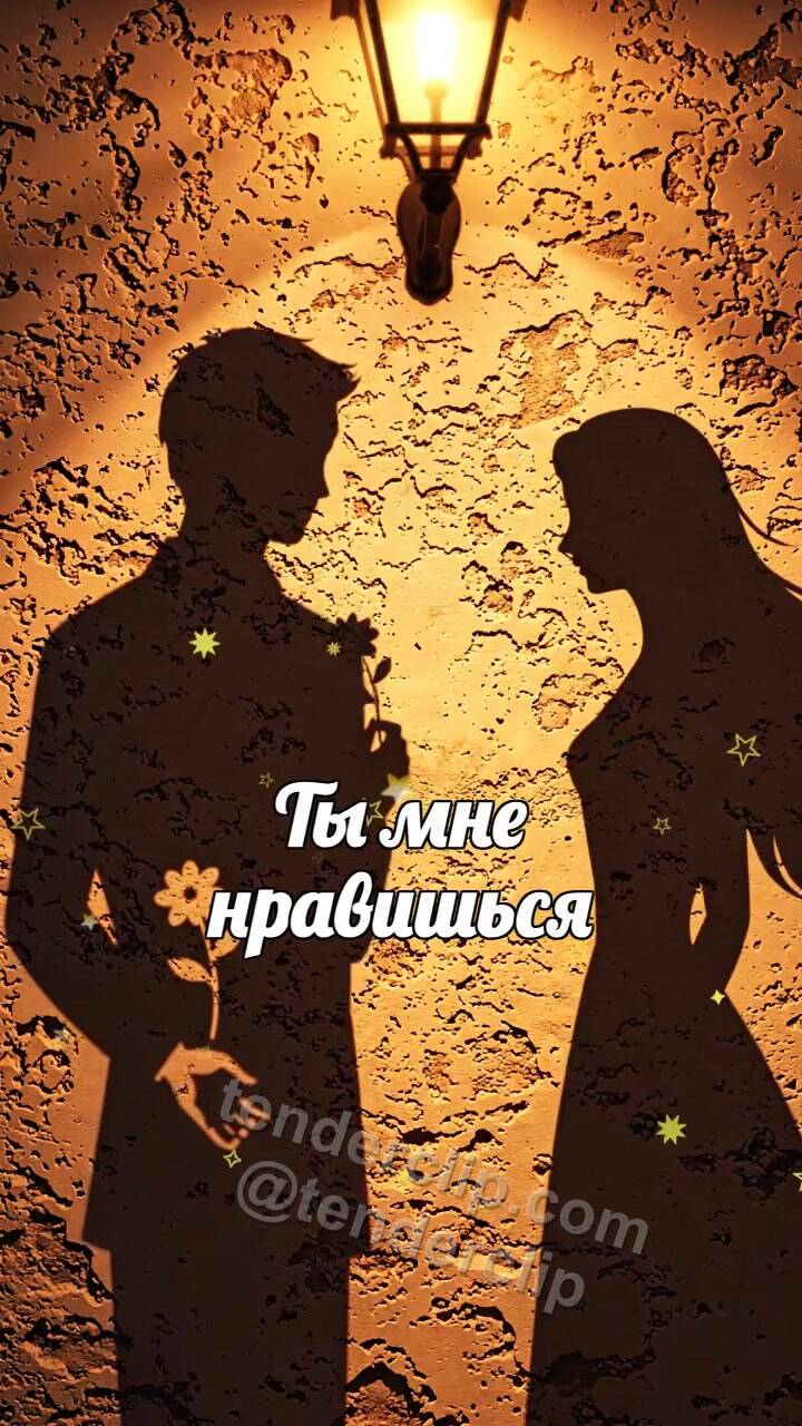 Анимационная открытка на тему Ты мне нравишься: тень мужчины дарит цветок женщине