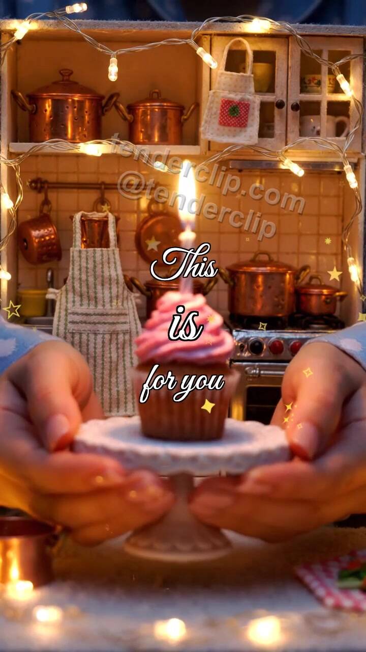 Animated greeting card about This is for you: cupcake arrives with a candle