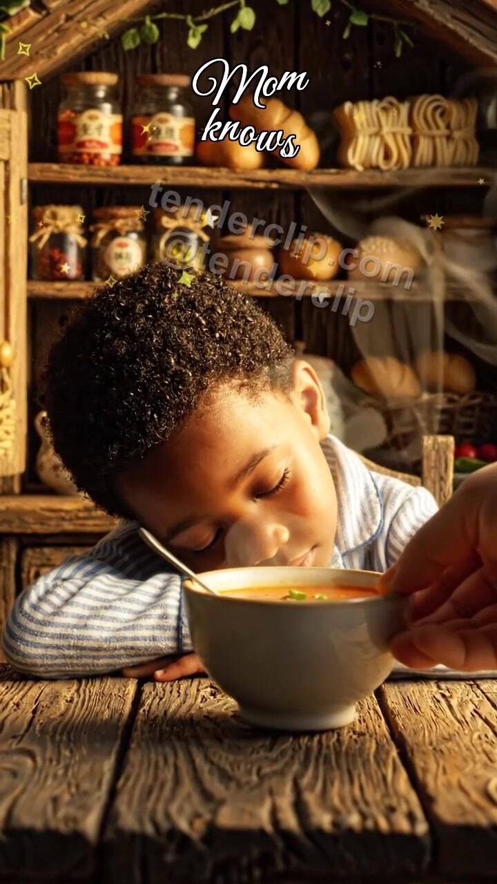 Animated greeting card about Mom knows: warm soup arrives
