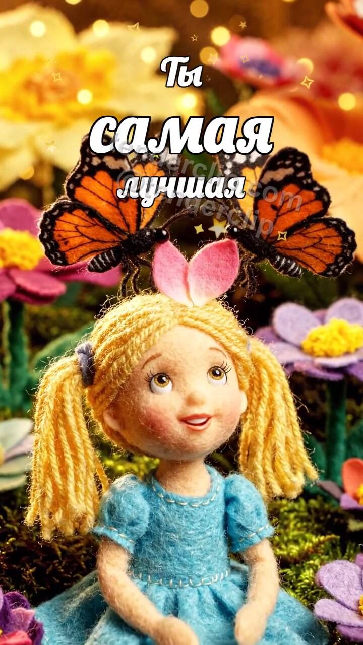 Анимационная открытка на тему Ты самая лучшая: бабочки собирают корону