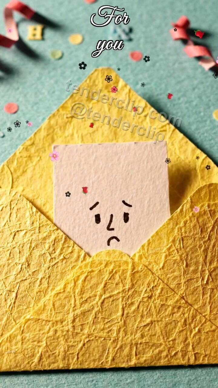 Animated greeting card about For you: envelope hugs a card