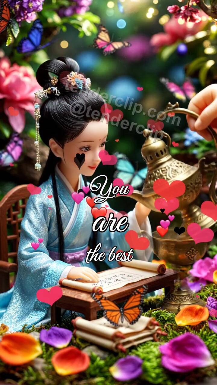 Animated greeting card about You are the best: lamp glows brighter for her