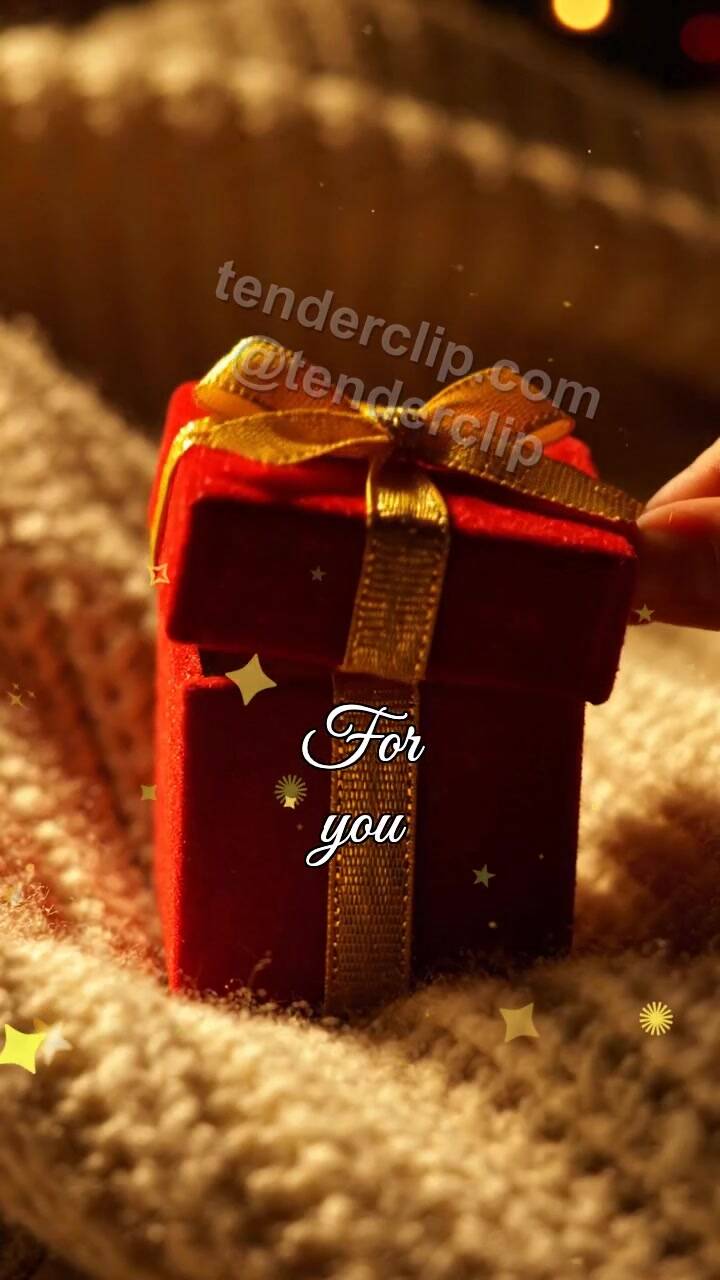 Animated greeting card about For you: gift box shyly opens