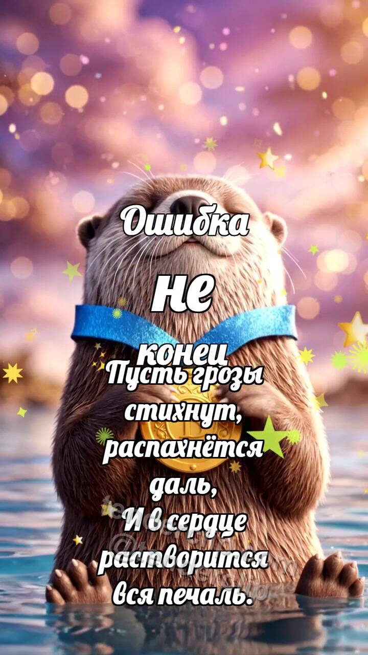 Анимационная открытка на тему Ошибка не конец: Выдра получает медаль