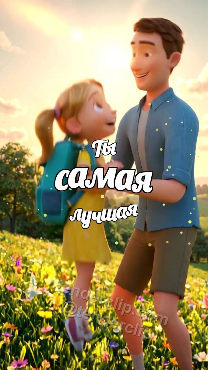 Анимационная открытка на тему Ты самая лучшая: школьный рюкзак поднимается, и солнечный свет венчает девочку