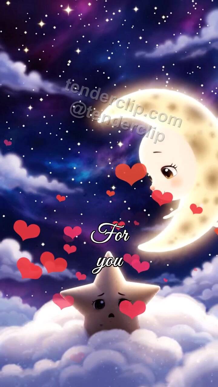 Animated greeting card about For you: moon lifts a star
