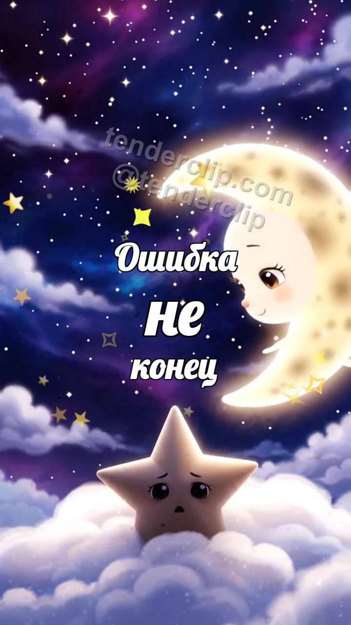 Анимационная открытка на тему Ошибка не конец: луна поднимает звезду