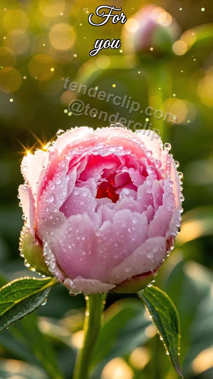 Animated greeting card about For you: flower bud opens