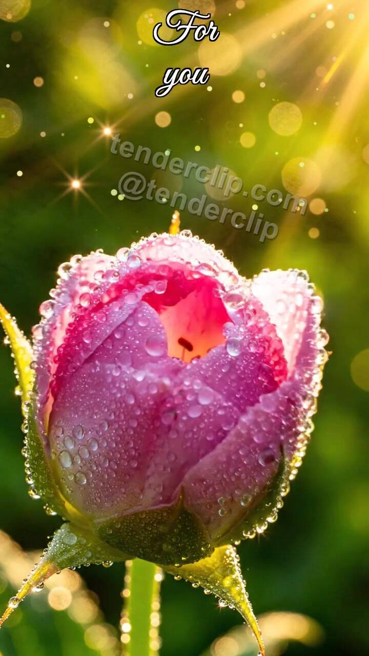 Animated greeting card about For you: flower bud opens