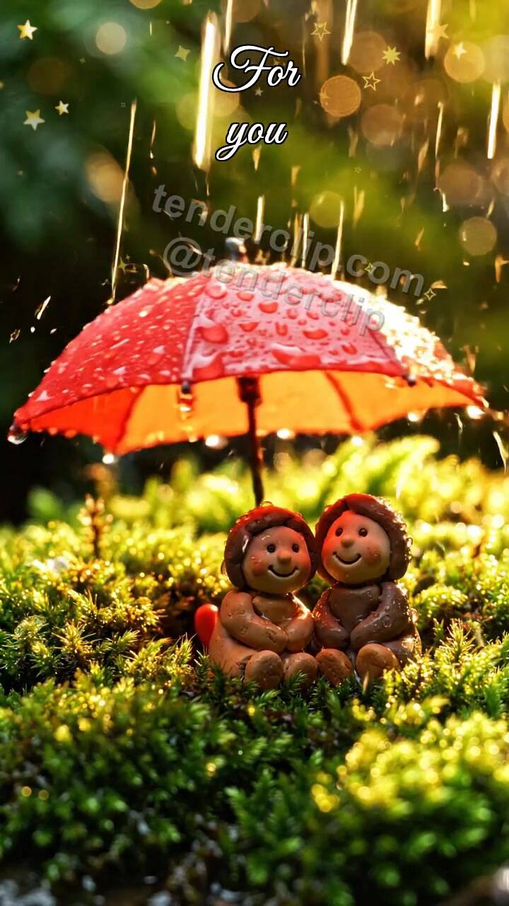 Animated greeting card about For you: umbrella shelters two