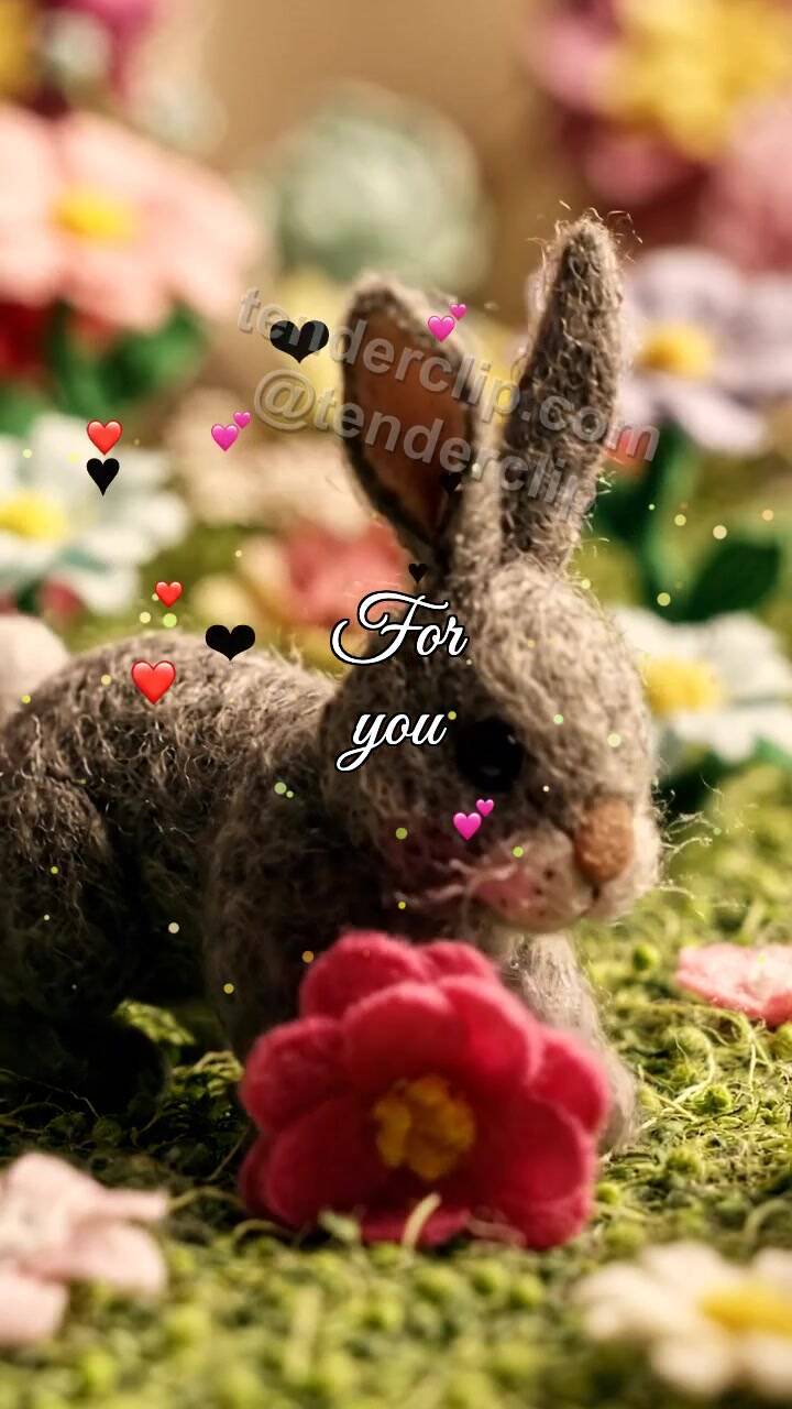 Animated greeting card about For you: bunny offers a flower