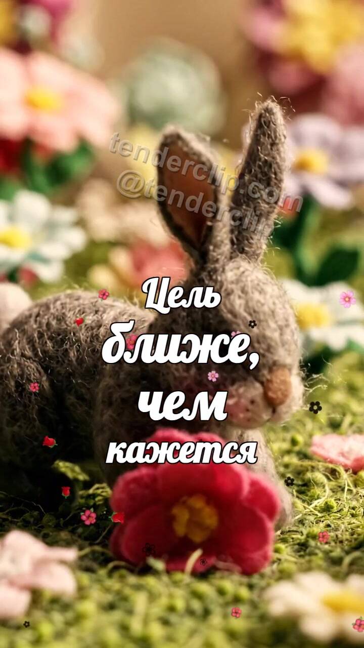 Анимационная открытка на тему Цель ближе, чем кажется: зайчик протягивает цветок
