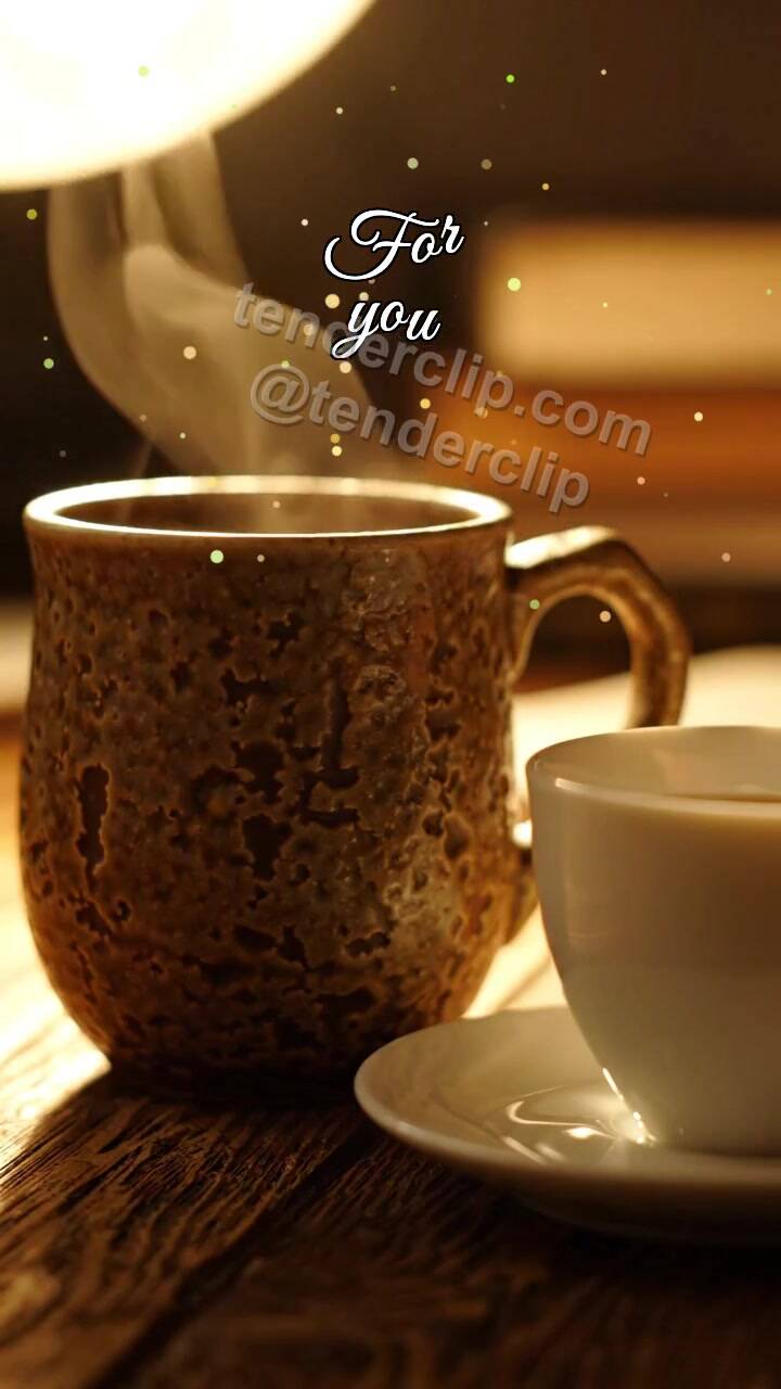 Animated greeting card about For you: two cups move closer