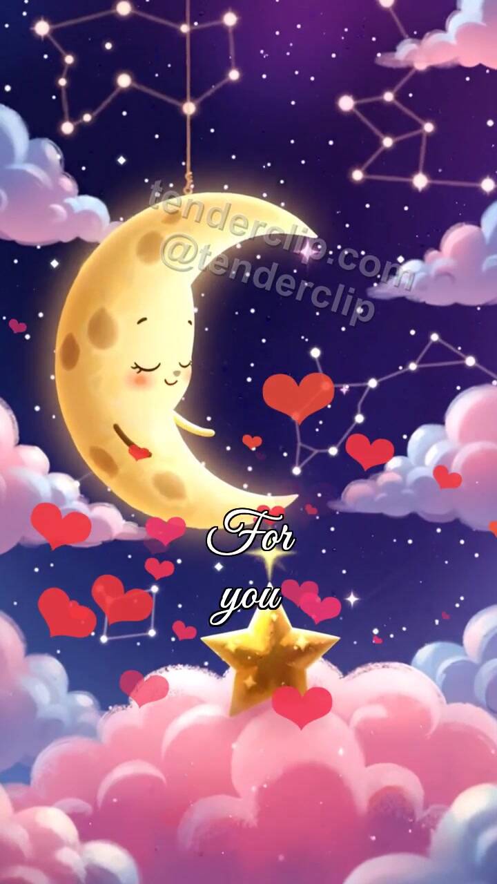 Animated greeting card about For you: moon lifts a star