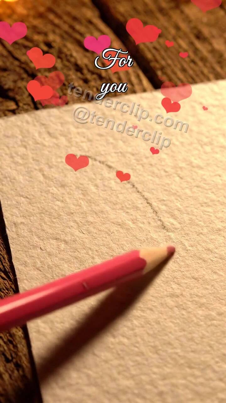 Animated greeting card about For you: pencil draws a heart path