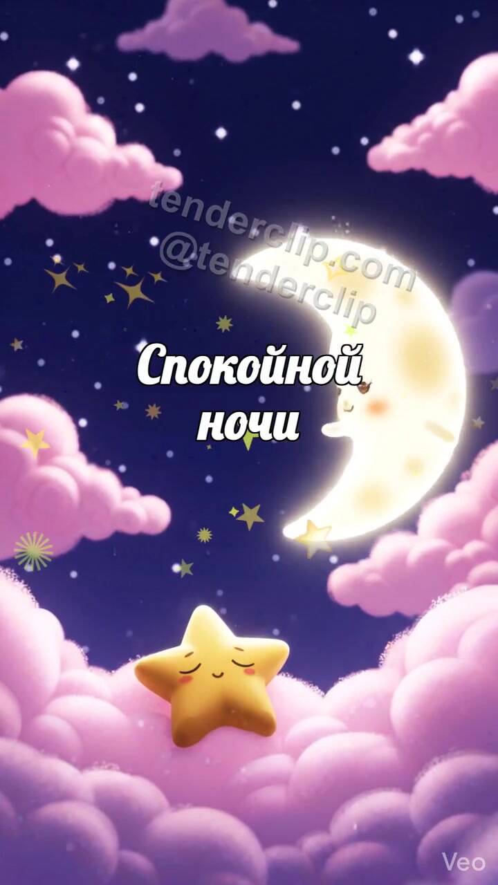 Анимационная открытка на тему Спокойной ночи: луна поднимает звезду