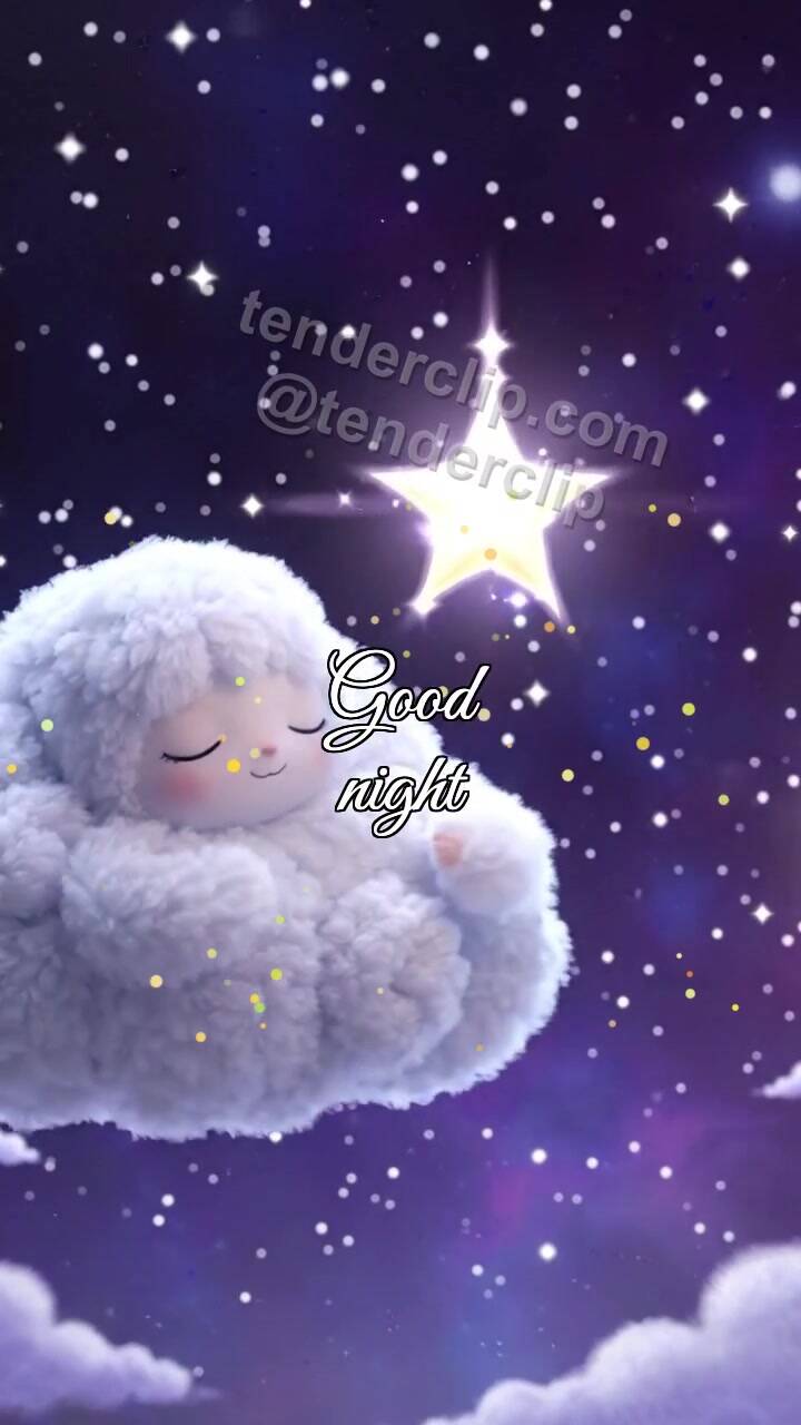 Animated greeting card about Good night: sleepy cloud carries a star