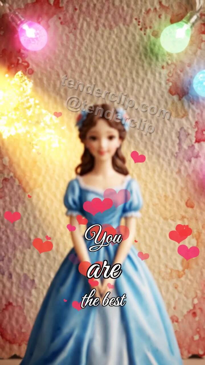 Animated greeting card about You are the best: warm spotlight finds her