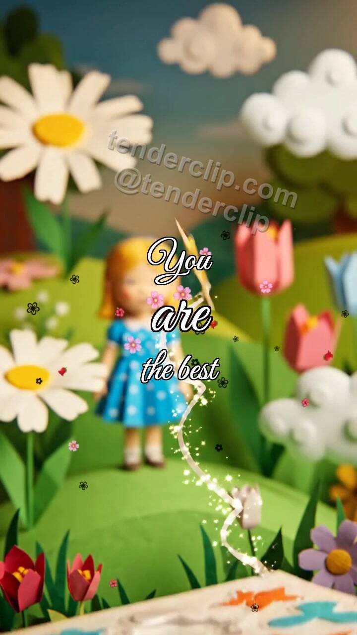 Animated greeting card about You are the best: star sticker chooses her