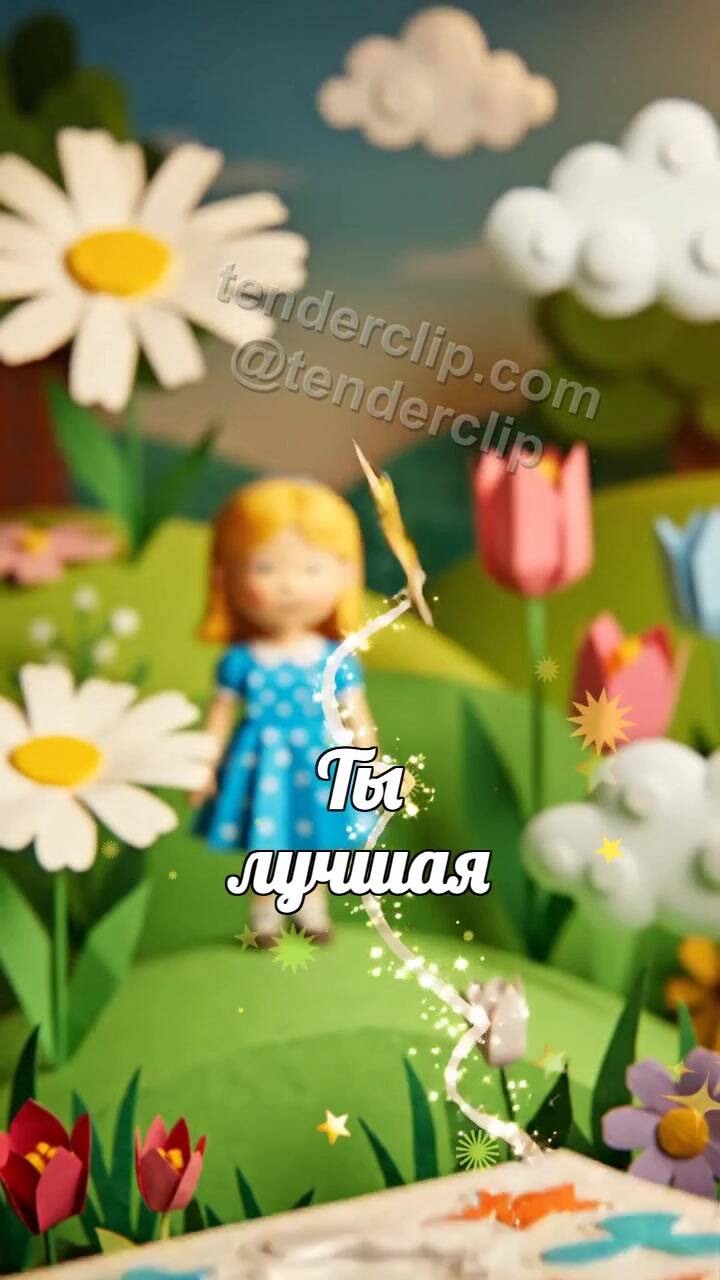 Анимационная открытка на тему Ты лучшая: наклейка звёздочка выбирает героиню