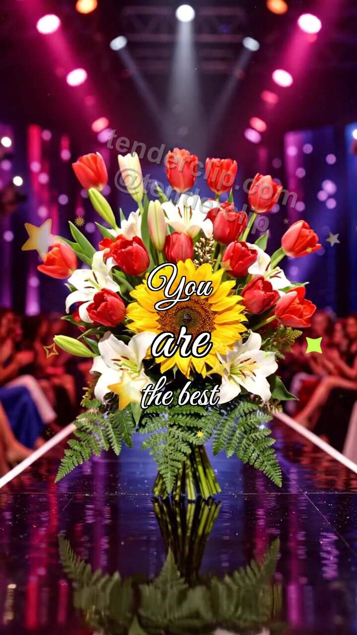 Animated greeting card about You are the best: bouquet chooses one flower
