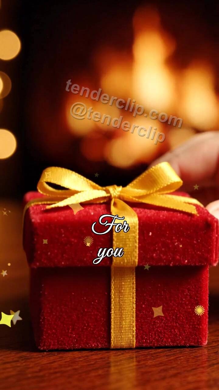 Animated greeting card about For you: gift box shyly opens