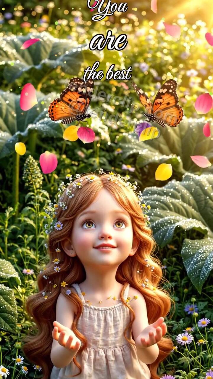 Animated greeting card about You are the best: butterflies assemble a crown
