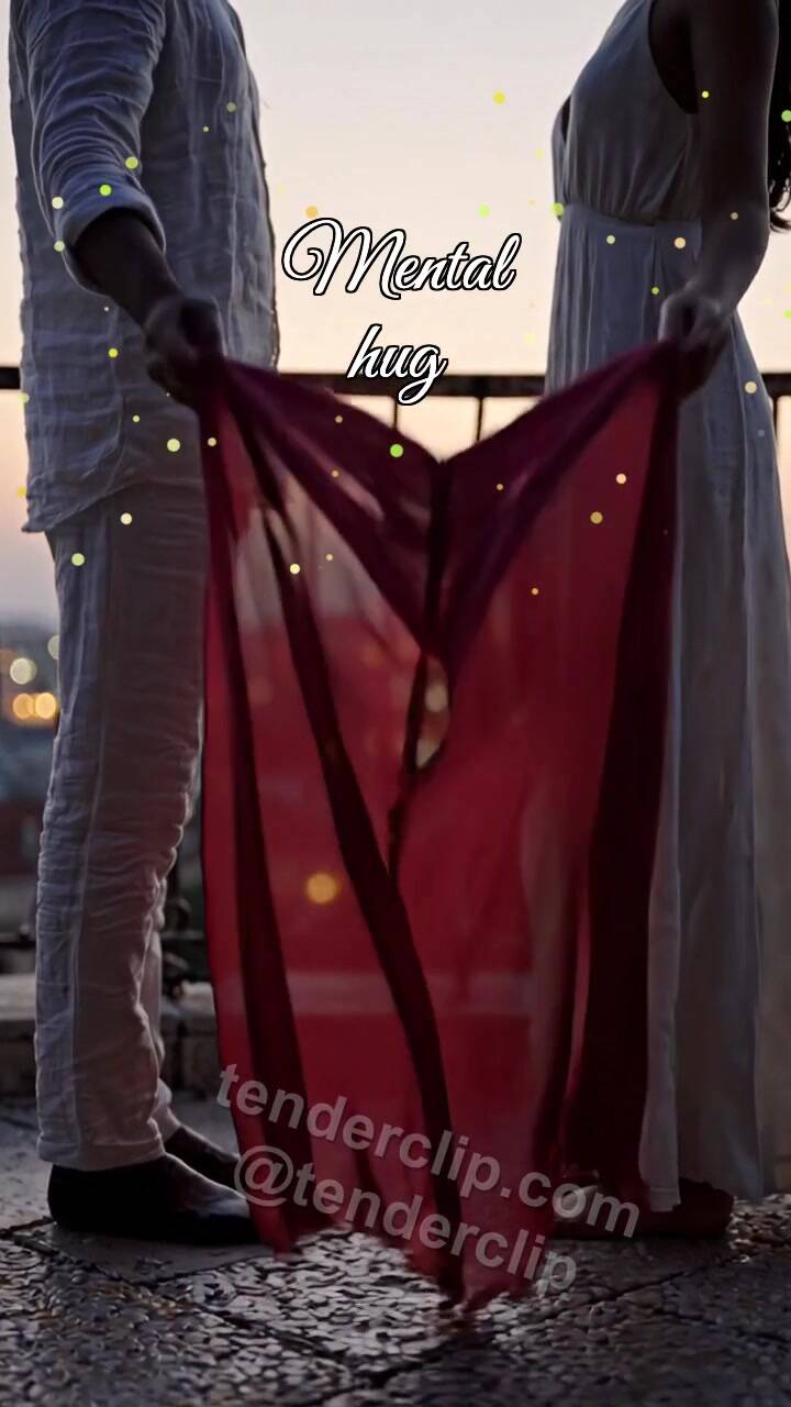 Animated greeting card about Mental hug: one scarf hugs two people
