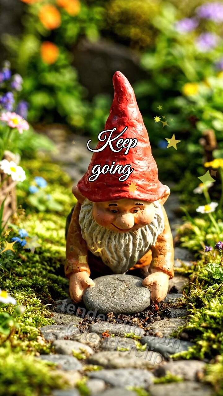Animated greeting card about Keep going: small stone is lifted from a path
