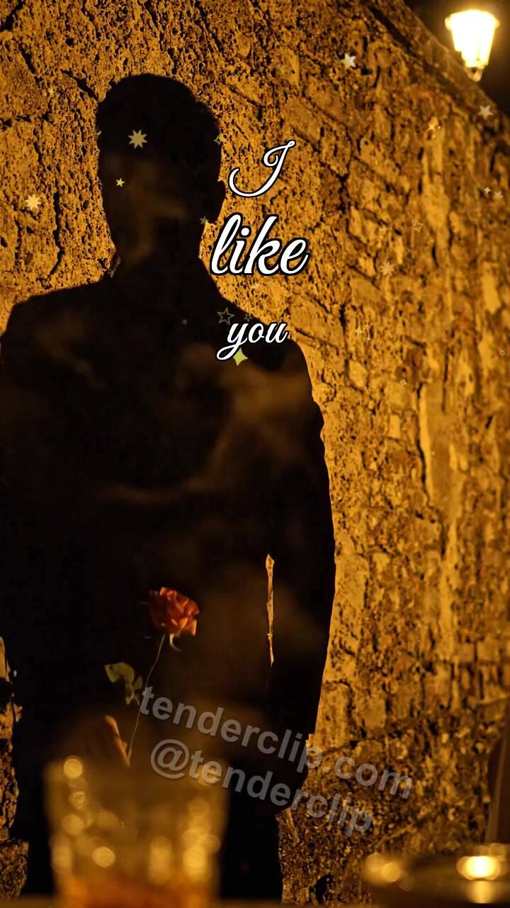 Animated greeting card about I like you: a man shadow gives a flower to a woman