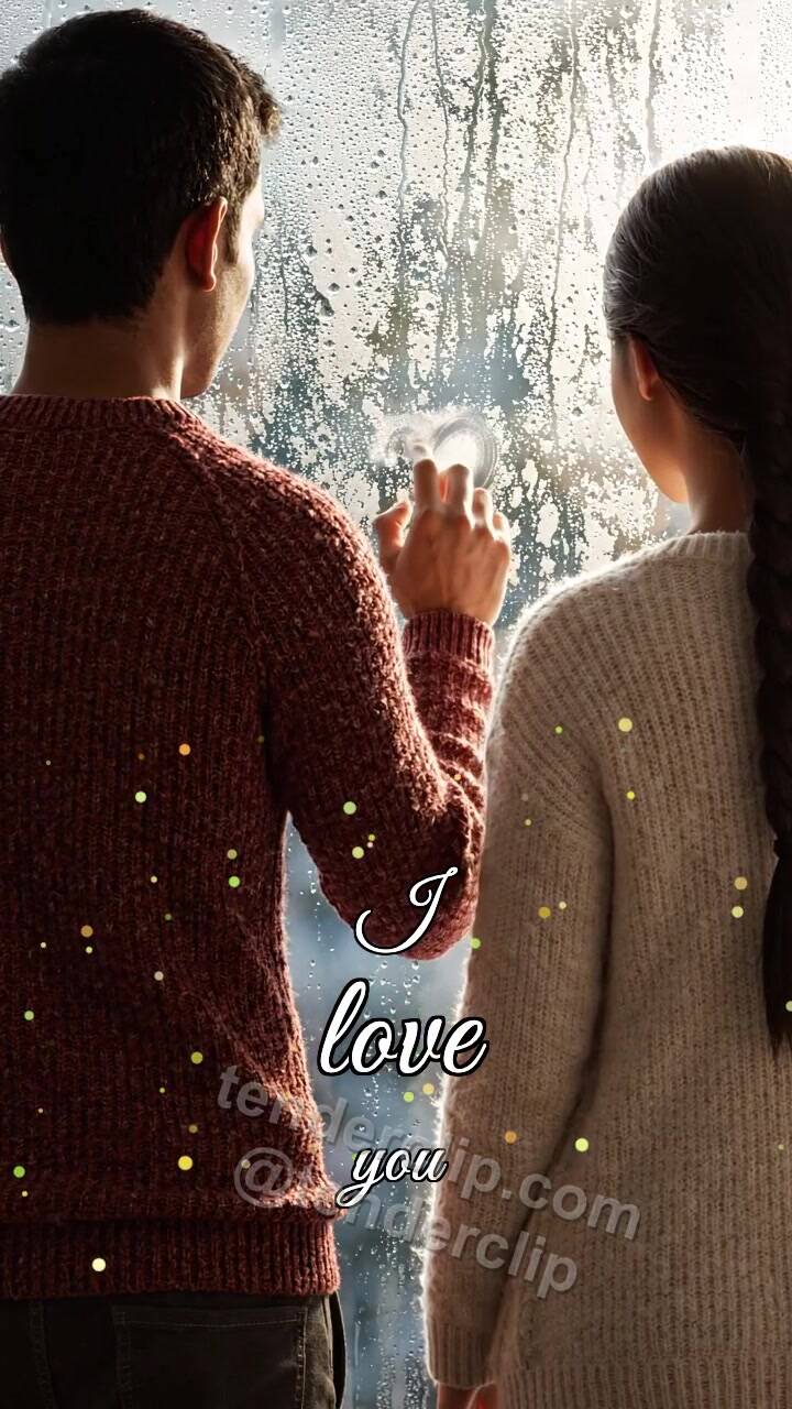 Animated greeting card about I love you: heart appears on a fogged window