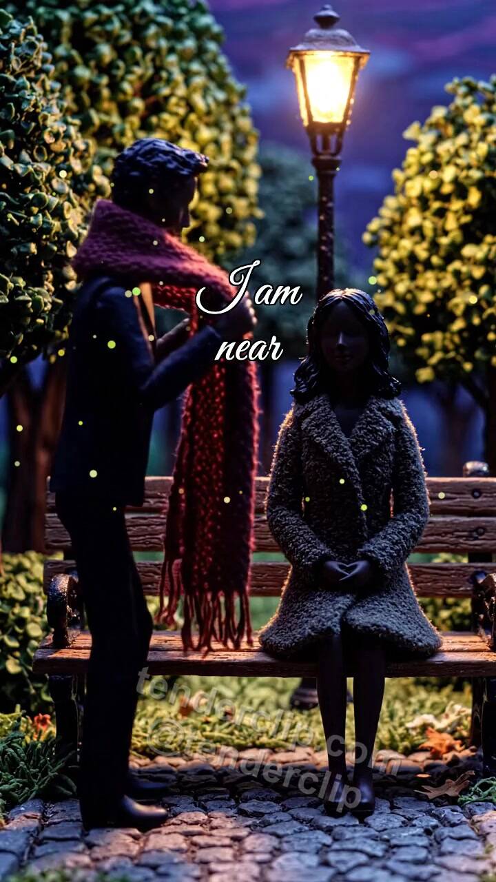 Animated greeting card about I am near: man wraps a scarf around shoulders