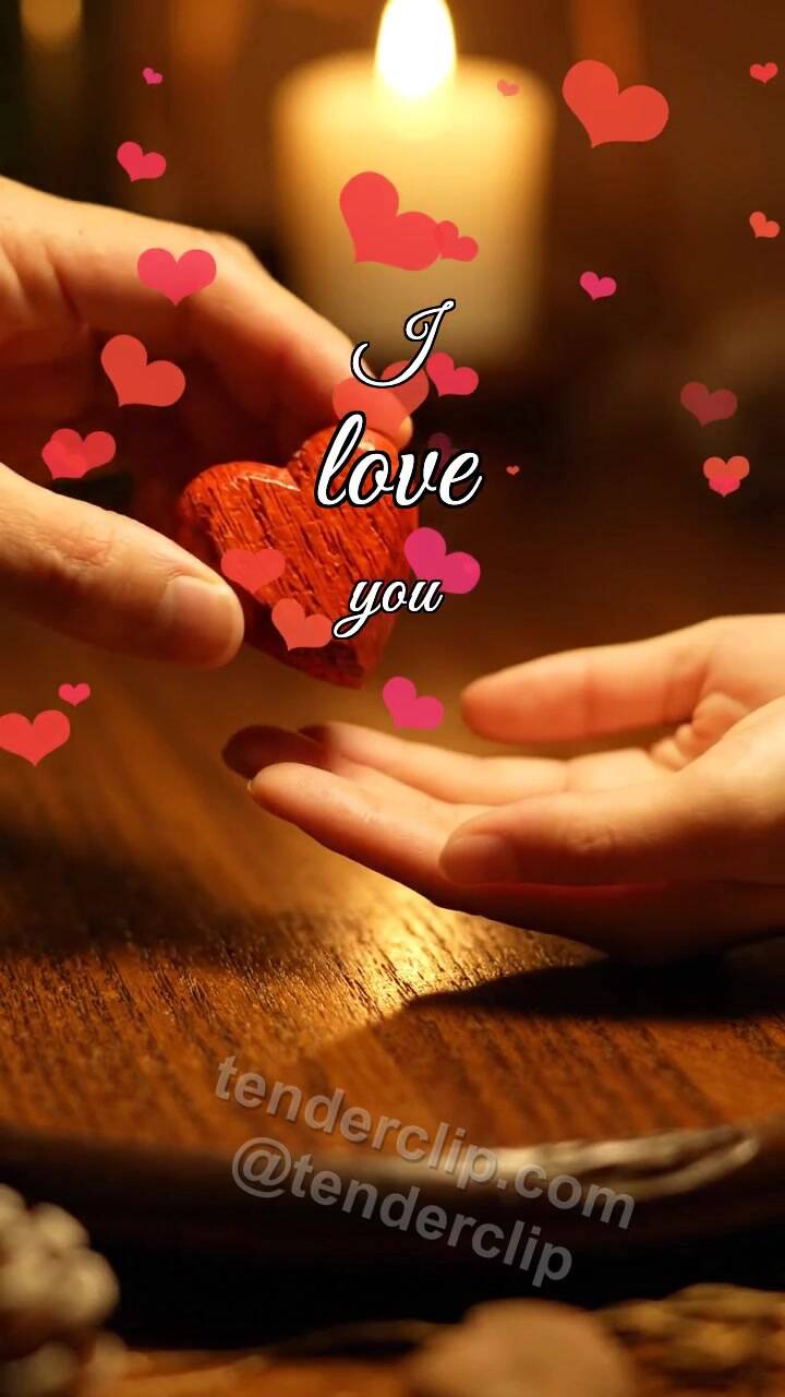 Animated greeting card about I love you: two hands hold a heart