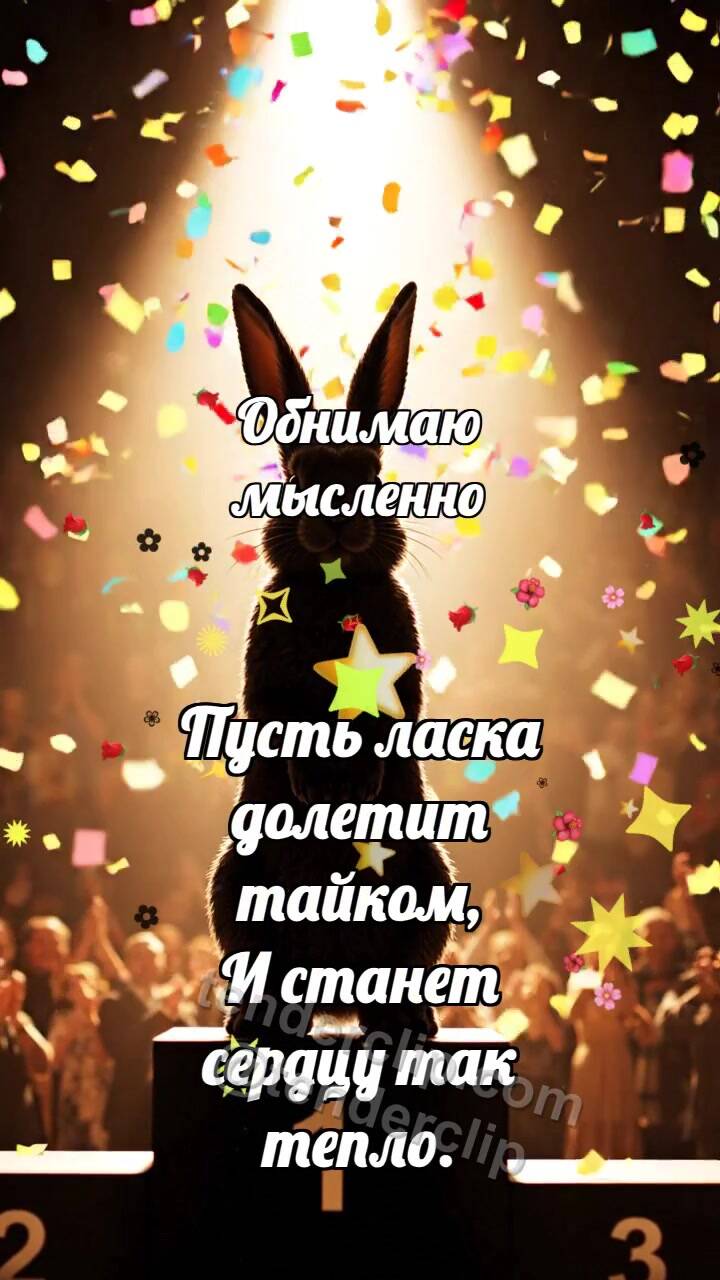 Анимационная открытка на тему Обнимаю мысленно: Зайчик на вершине