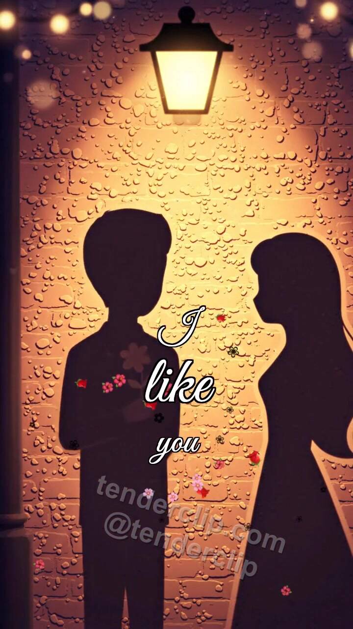 Animated greeting card about I like you: a man shadow gives a flower to a woman