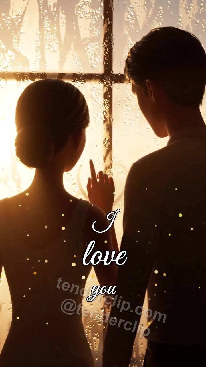 Animated greeting card about I love you: heart appears on a fogged window