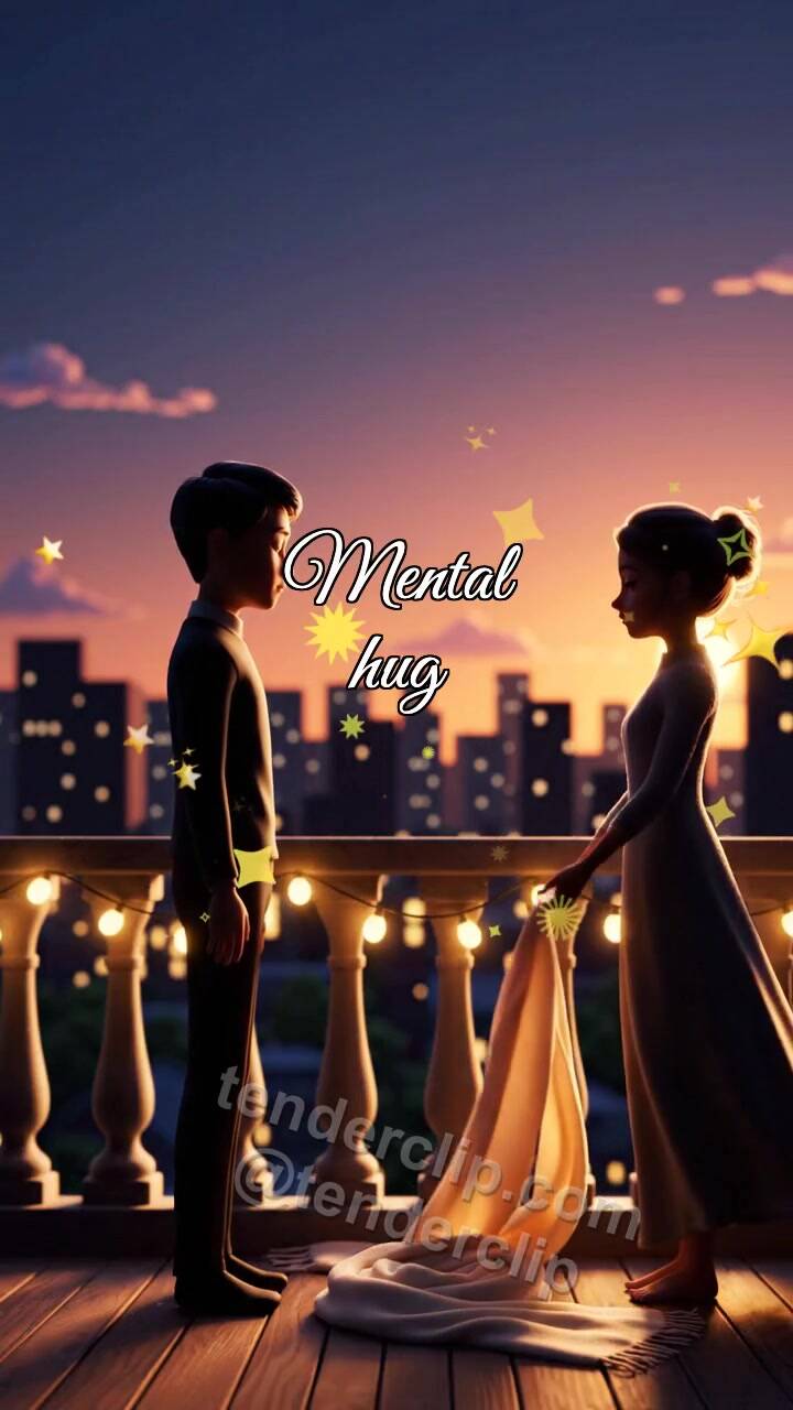 Animated greeting card about Mental hug: one scarf hugs two people