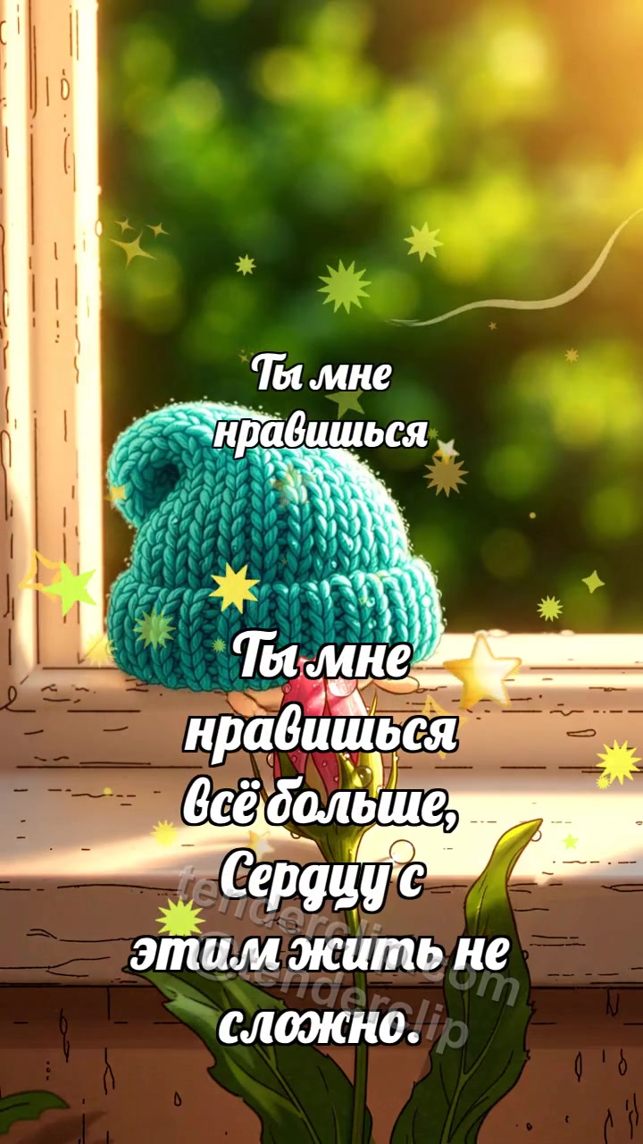 Анимационная открытка на тему Ты мне нравишься: Бирюзовый колпачок кивает бутону